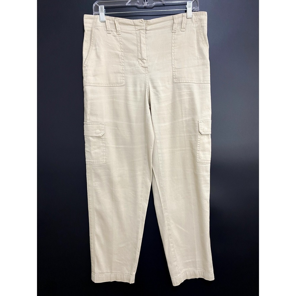 Chicos Pants Womens 1 Beige Linen Blend Cargo Straight Leg Crop Casual Travel